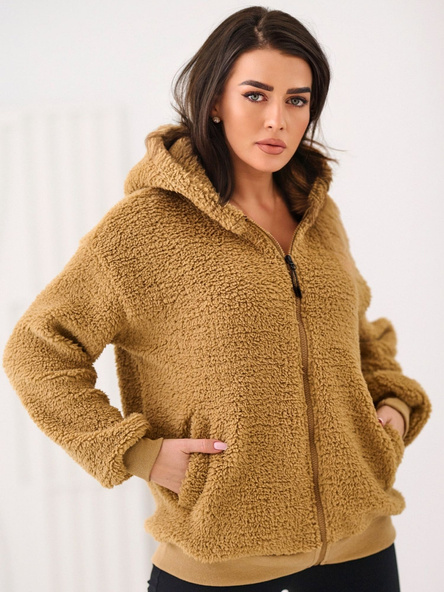Camelowa damska bluza baranek z kapturem