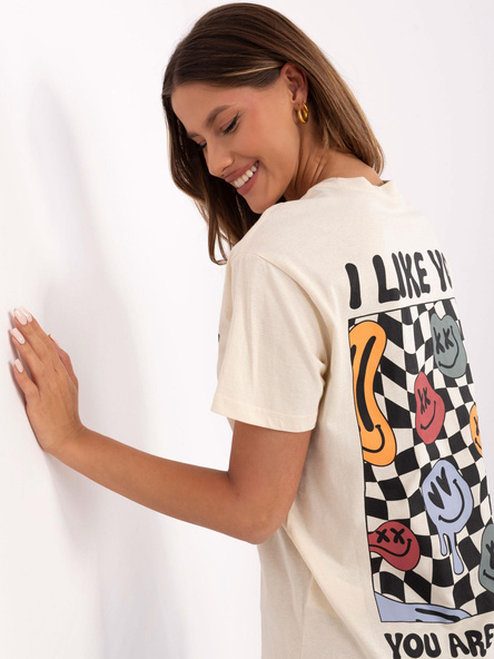 Jasnobeżowy damski t-shirt z bawełny SUBLEVEL