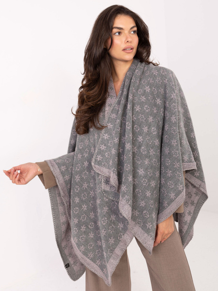 Szaro-jasnoróżowe damskie ponczo z printem