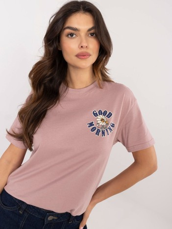 Brudnoróżowy t-shirt z nadrukiem na plecach SUBLEVEL