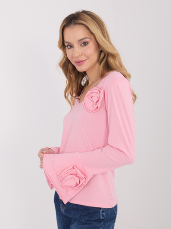 Jasnoróżowa damska bluzka z długim rękawem