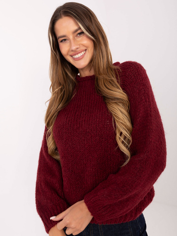 Bordowy sweter basic o kroju oversize