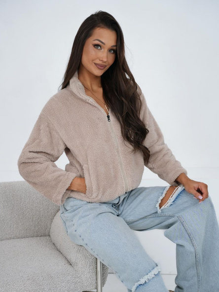 Jasnobeżowa damska bluza miś z suwakiem