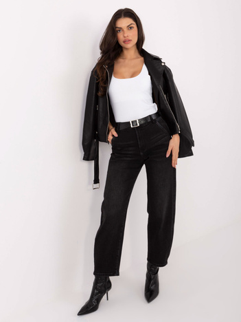 Czarne damskie jeansy baloon z paskiem