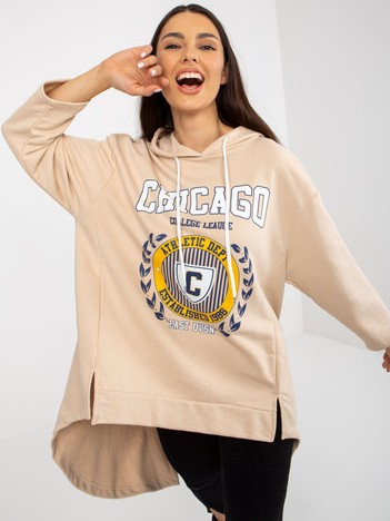 Jasnobeżowa damska bluza z kapturem i dłuższym tyłem