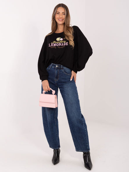 Czarna damska bluza z haftowanym napisem RUE PARIS