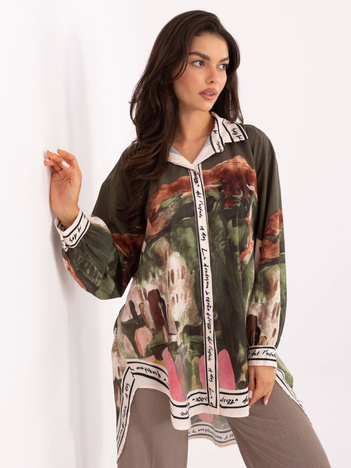 Khaki asymetryczna koszula z kołnierzykiem RUE PARIS