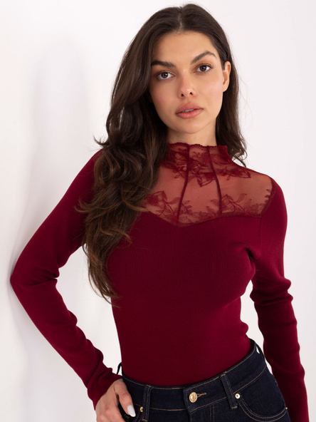 Bordowy elegancki sweter z golfem