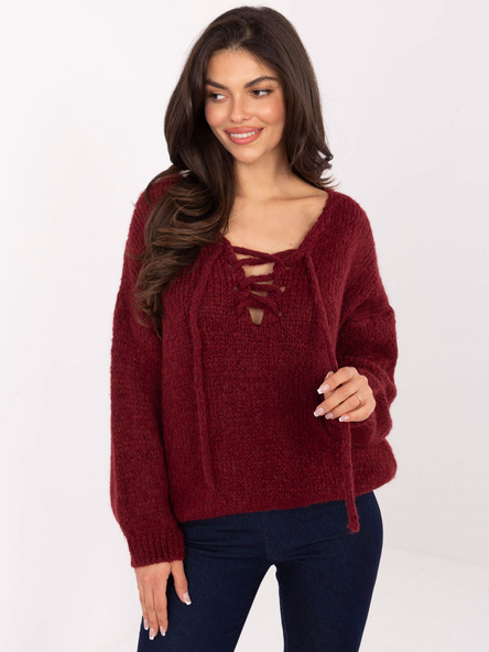 Bordowy sweter oversize z domieszką wełny