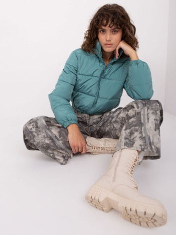 Turkusowa krótka pikowana kurtka zimowa Iseline