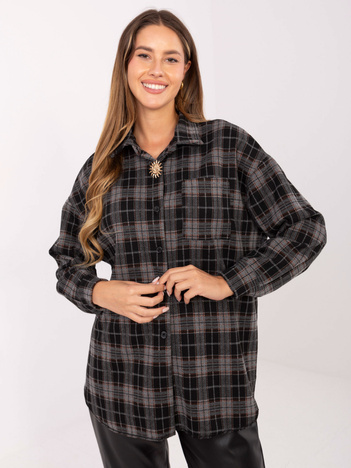 Czarna damska koszula z odpinaną broszką