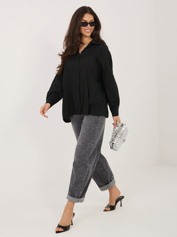 Czarna rozpinana koszula z domieszką lnu