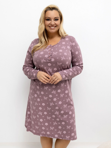Brudnoróżowa nocna koszula damska plus size z nadrukiem kwiatowym do spania