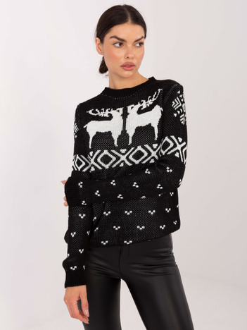 Czarny świąteczny sweter w serduszka