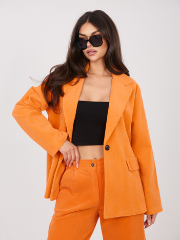 Pomarańczowa sztruksowa marynarka z imitacją kieszeni RUE PARIS