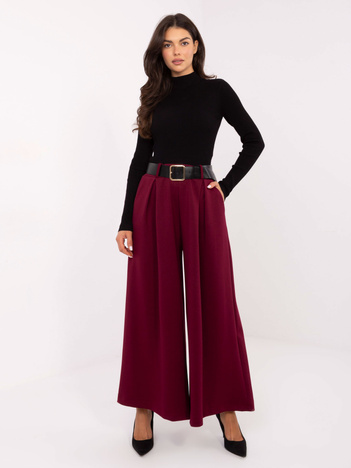 Bordowe szerokie spodnie z gumką w pasie