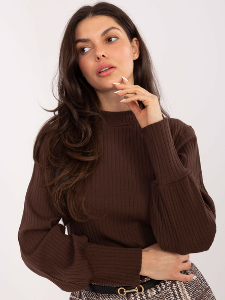 Czekoladowa bluzka basic z półgolfem RUE PARIS