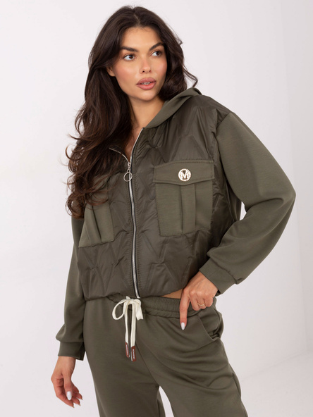 Khaki casualowy komplet z bluzą z kapturem