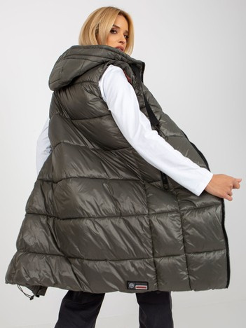 Khaki długa kamizelka pikowana z kapturem FRESH MADE