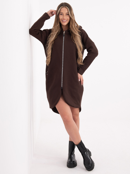 Czekoladowa długa bluza basic z kapturem RUE PARIS