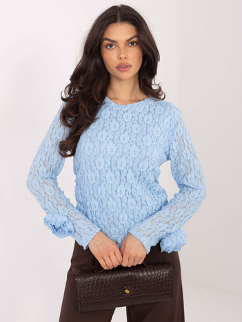 Jasnoniebieska koronkowa bluzka z drapowaniem