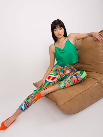 Zielone damskie spodnie z materiału z printem