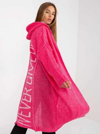 Fluo różowy luźny kardigan z kapturem OCH BELLA