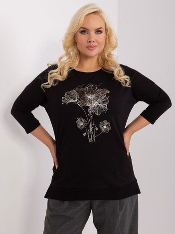 Czarna bluzka plus size z podwijanymi rękawami