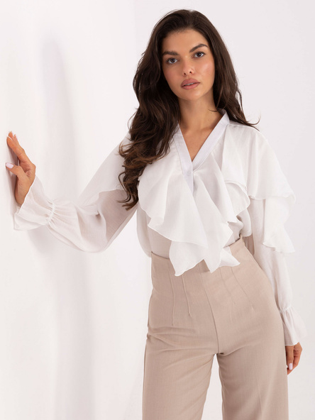 Biała damska koszula z falbanami RUE PARIS