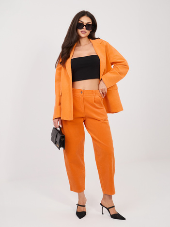 Pomarańczowe sztruksowe spodnie z nogawką 7/8 RUE PARIS