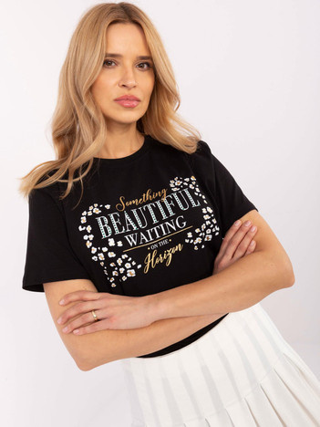 Czarny bawełniany t-shirt damski z napisem