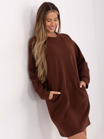 Brązowa dresowa sukienka z kieszeniami