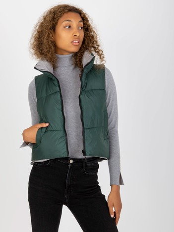 Ciemnozielona krótka kamizelka puchowa z pikowaniem