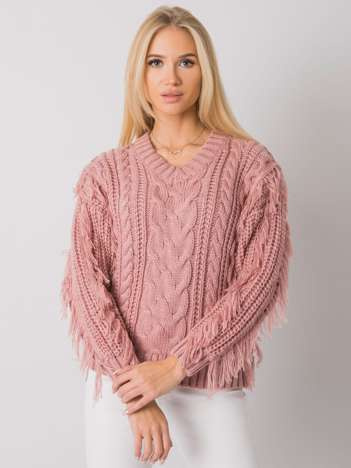 Brudnoróżowy sweter w warkocze Oregon RUE PARIS