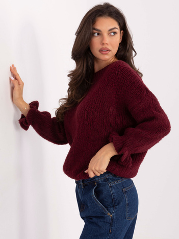 Bordowy damski sweter oversize z wełną