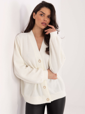 Ecru elegancki sweter z dekoltem V