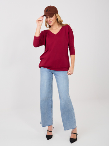 Bordowa bluzka basic z dekoltem na plecach RUE PARIS