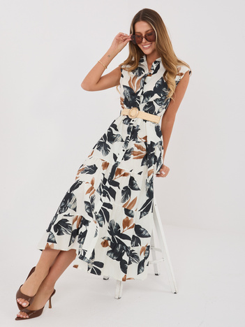 Czarna koszulowa sukienka z motywem roślinnym