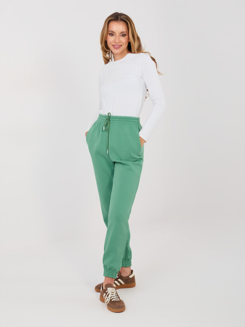 Pistacjowe dresowe spodnie basic z wysokim stanem
