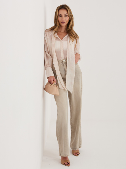 Beżowa rozpinana koszula z lyocellu