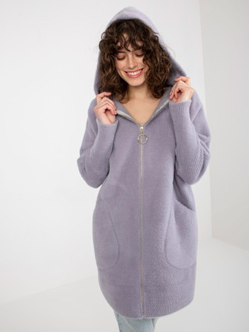 Jasnofioletowy damski płaszcz alpaka z kieszeniami