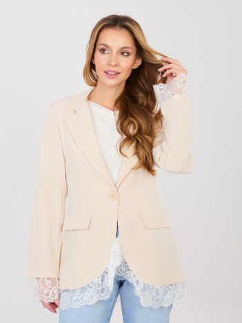Jasnobeżowa elegancka marynarka z zapięciem na guzik