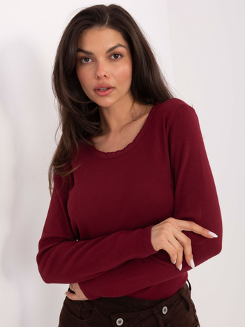 Bordowa dopasowana bluzka w prążek