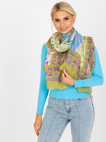 Zielona bawełniana chusta z printami