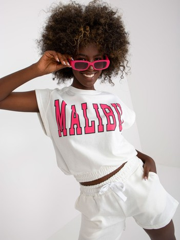 Biały dwuczęściowy komplet dresowy z kieszeniami