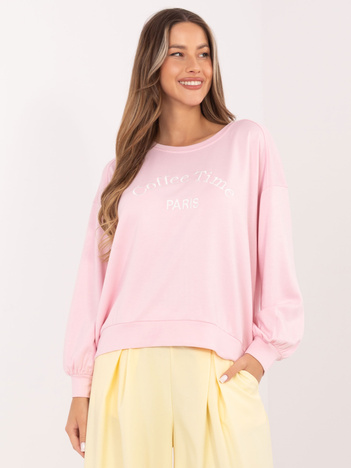 Jasnoróżowa damska bluza z haftowanym napisem RUE PARIS