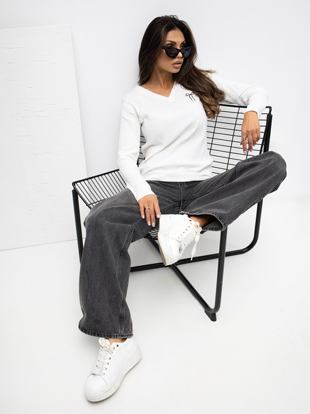 Ecru dopasowana bluzka w prążek RUE PARIS