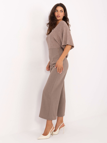 Ciemnobeżowe szerokie spodnie z materiału RUE PARIS