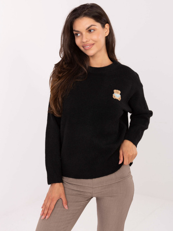 Czarny damski sweter z okrągłym dekoltem