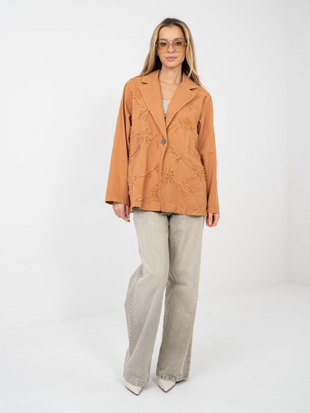 Ceglasta jeansowa marynarka z kieszeniami RUE PARIS